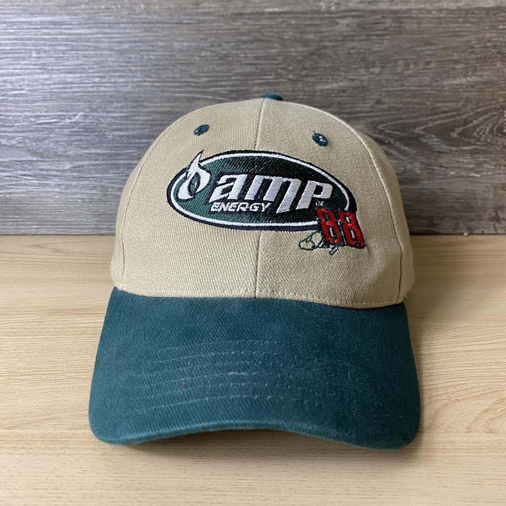 Amp Energy Hat Cap Strap Back Mens Tan Green Racing NASCAR 88 Dale Earnhardt Jr